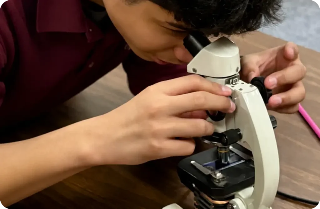 Student with microscope